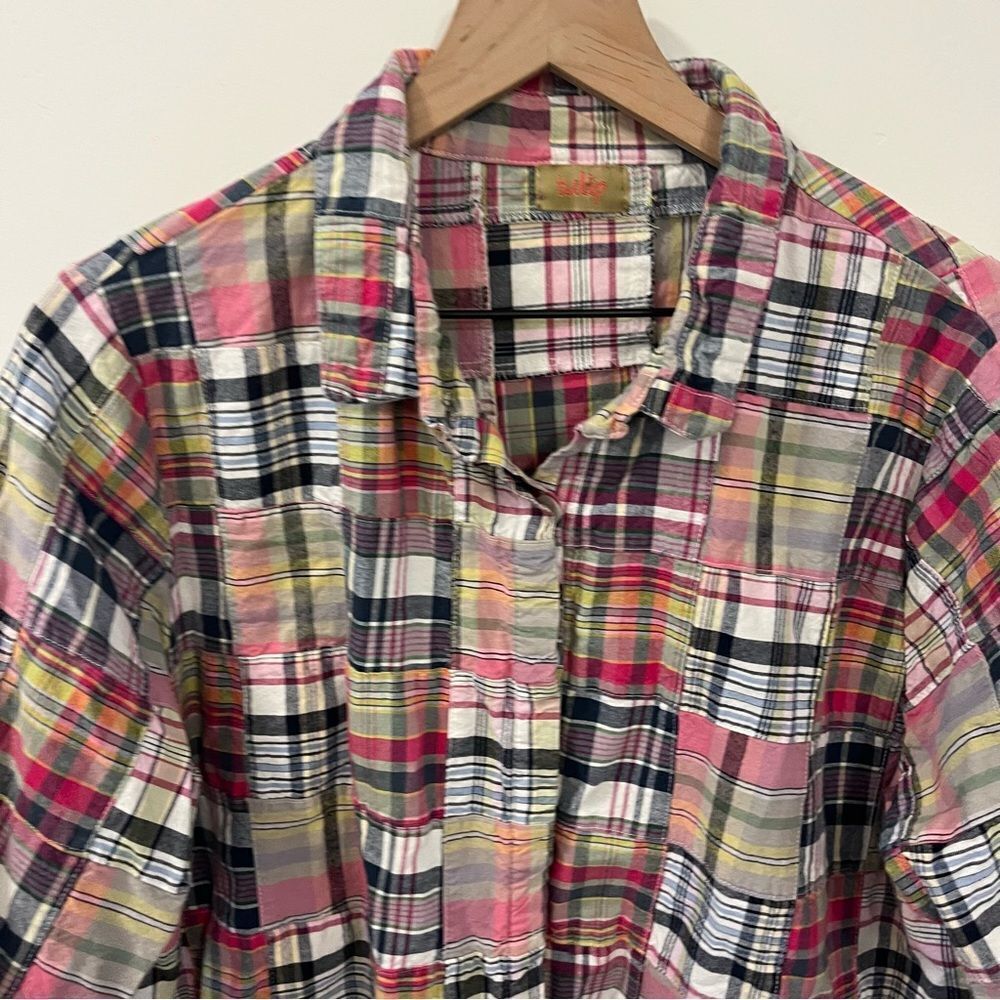 Tulip Patchwork Multicolored Button Front Top Med… - image 3